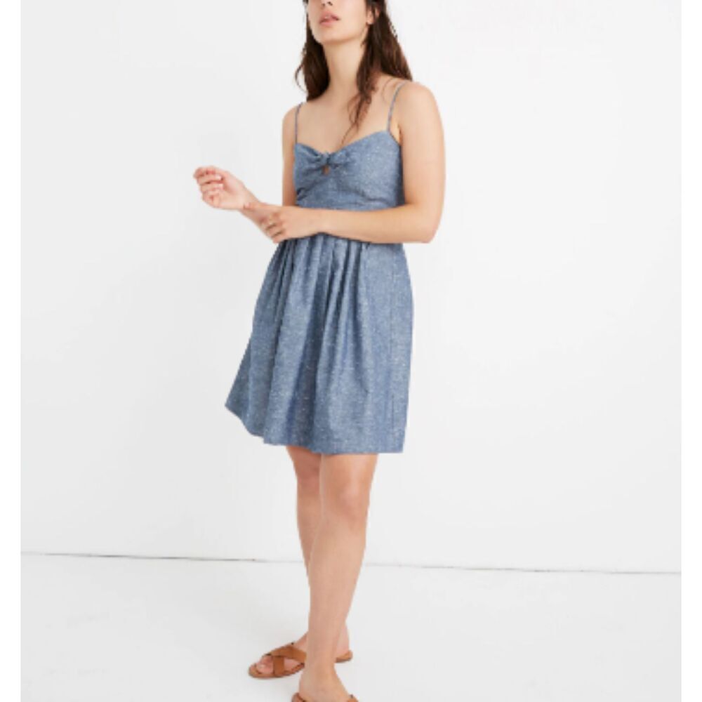 Madewell Chambray Tie-Front Cutout Cami Dress Mini Pleated High-Waisted Blue 4